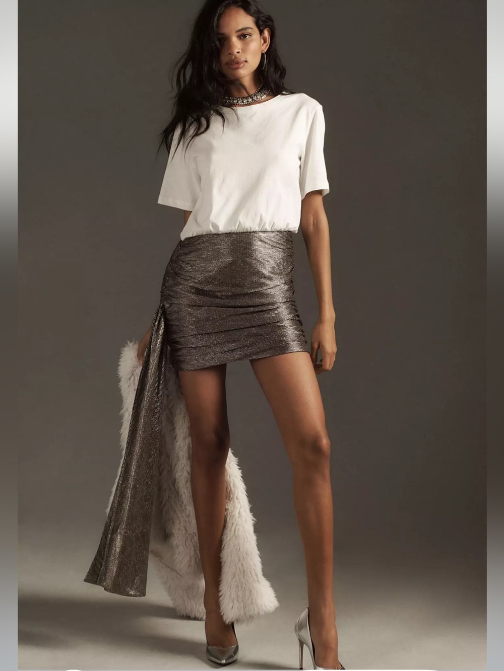 NWT Anthropologie Porridge Metallic Twofer Asymmetrical Mini Dress L